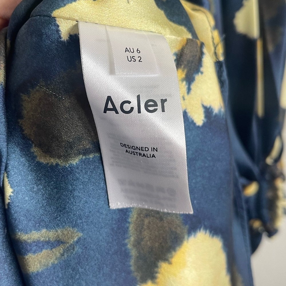Acler Palms Pleated Long Sleeve Midi Dress Navy Floral Size 2 - Picture 12 of 15